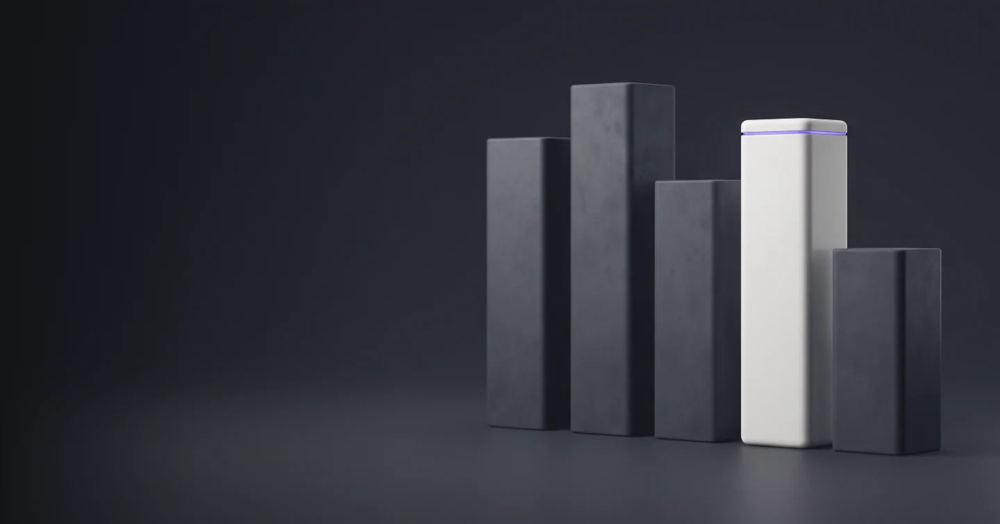 Five pillars of different heights in a row, one in white standing out as the chosen option