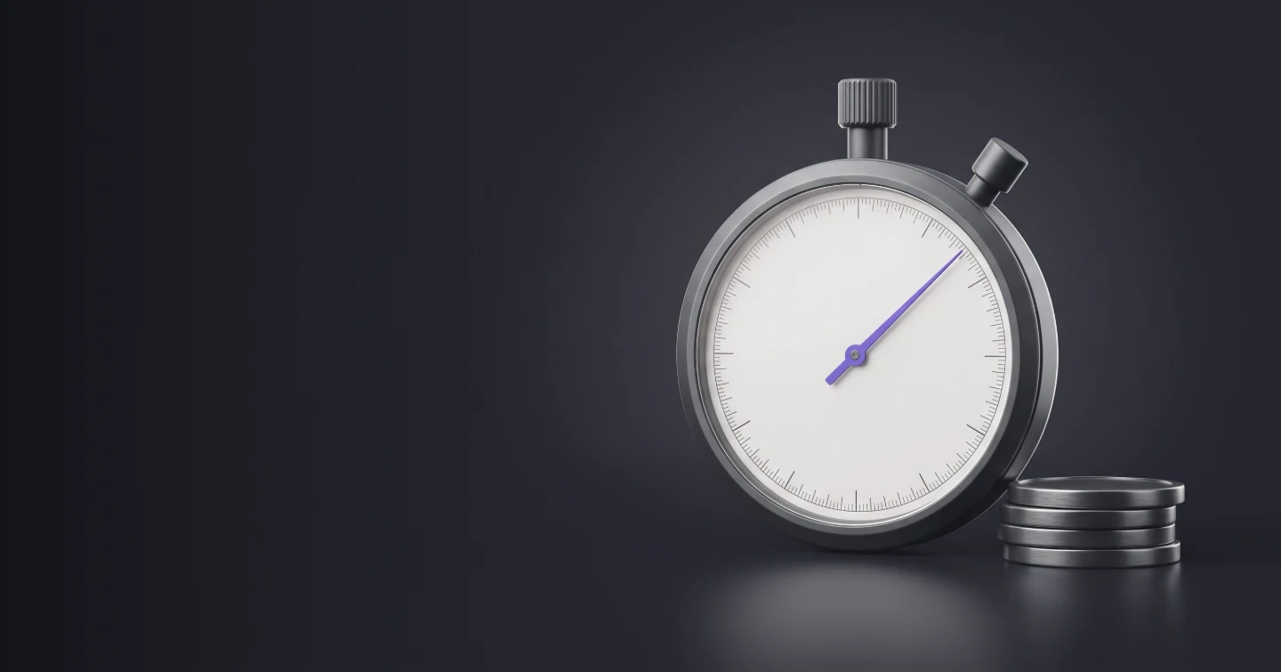 A stopwatch beside a short stack of coins, standing for per-minute voice pricing