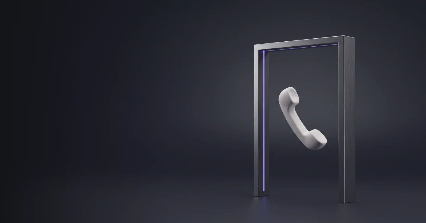 A telephone handset passing through a metal gate, like a compliance checkpoint